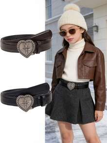 1条金属心形按扣腰带，百搭简约复古女童腰带，可用于装饰牛仔裤。 - 彩色 - 查看 3