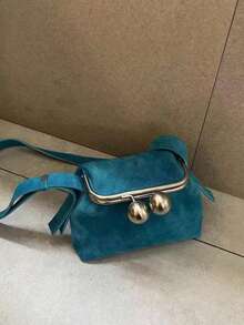 韩版小众设计哑光翻盖斜挎包，通勤、外出、日常购物，新款韩版天鹅绒锁扣设计单肩包，女士款 - 藍色 - 查看 4