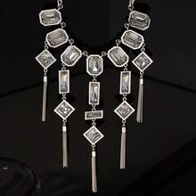 Collar con colgante de borlas exagerado de moda - Plateado - Ver 6