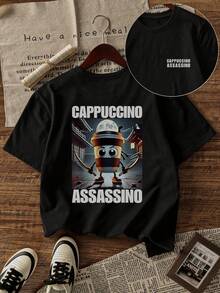 1 chiếc áo thun ngắn tay cổ tròn in hình sinh vật thần thoại dành cho bé trai, trang phục mùa hè cho học sinh - Áo thun in hình nhân vật Sơn Hải Kinh mang lại niềm vui và hạnh phúc cho mọi trẻ em! CAPPUCCINO ASSASSINO - màu đen - Xem 3