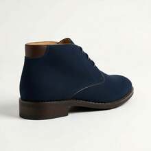 Men's Navy Blue Suede Chukka Boots Lace-Up Ankle Shoes Casual Breathable Smart Formal Dress Sneakers For Work & Wedding - 藏蓝色 - 查看 7
