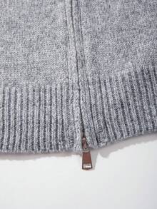 Herren lässiger einfarbiger Loose Fit Stehkragen Langarm Doppelreißverschluss Strickjacke, geeignet für Herbst und Winter - Grau - Übersicht 4