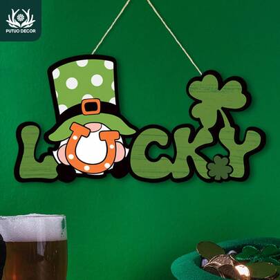 1pc St. Patrick's Day Wooden Hanging Sign - Wooden Lucky Clover And Leprechaun Wall Art Suitable For Home, Farmhouse, Cafe, Bar, Pub, Club - No Electricity Required, Party Decor And Gift