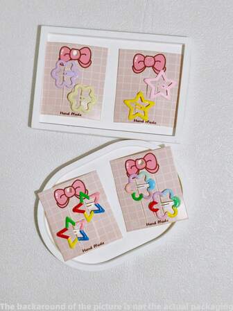 Set de 8 pinzas para el cabello con decoración de estrellas y flores, accesorios para el cabello coloridos como regalo para estudiantes