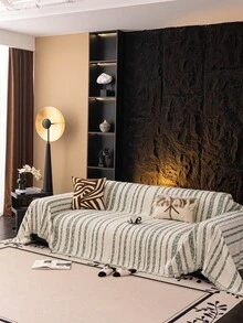 1pc Bohemian Style Velvet Sofa Cover, Suitable For L-Shaped Sectional Sofa, With Tassel Decor - Pet Friendly, Machine Washable Non-Slip, 100% Polyester, Fits 1-4 Seater Sofa, Furniture Protector. Tassel Detail Design, Cozy And Warm, Suitable For Living Room Sectional Sofa. - Green - View 3