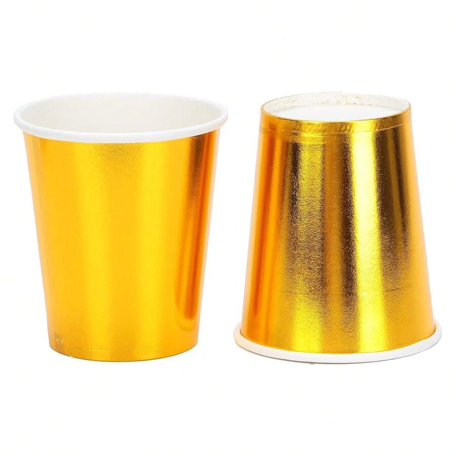 50/25/10pcs 9oz Gold Paper Cups, Water Cups, Beverage Cups, Milk Cups, Juice Cups, Suitable For Cold/Hot Drinks, Office, Party, Home, Travel - Gold - View 1