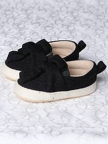 1 Pair Bow Knot Fabric Flat Casual Shoes, Cute Design Suitable For Spring And Autumn - Black - View 3