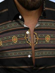 经典复古数码印花休闲男士长袖衬衫 - 黑色 - 查看 3