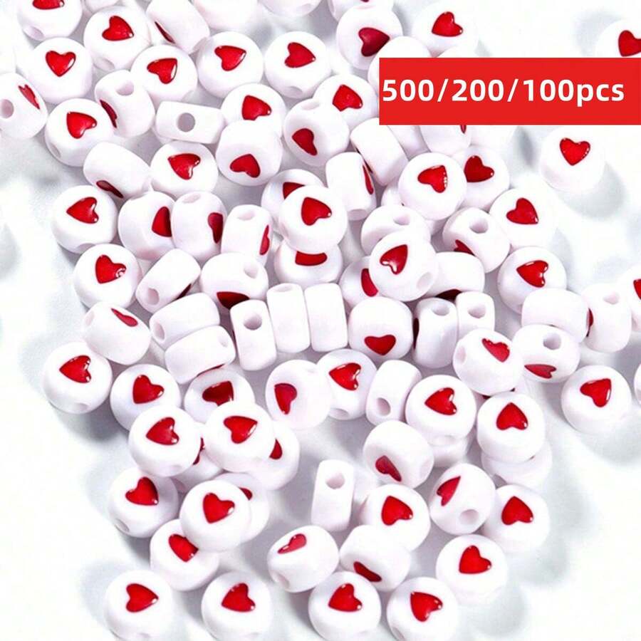 Yiwu Qiyou Accessories Co., LTD 500/200/100颗 7毫米 随机26个字母亚克力字母珠，适用于珠宝制作、手链、耳环、项链和工艺品制作 - 紅色 - 查看 1