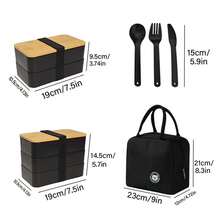 1pc Portable Leak-Proof Lunch Box With Cutlery, Japanese Bento Box, Adult Bento Box, School Lunch Box, Bamboo Lid Lunch Box, Outdoor Travel Insulated Bag, Stackable, Reusable, Suitable For Back To School, Outdoor Travel, Work, Kitchen Food Storage, School Supplies - Multicolor - View 3