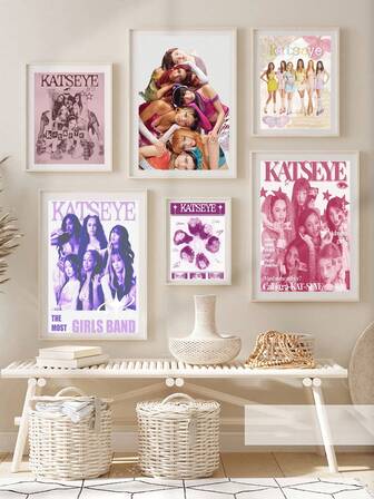 1 st KATSEYE-affisch, väggkonst med global tjejgrupp, dekoration med dansgrupp, estetiskt K-pop-tryck, svartvit musikaffisch, kanvasmålning, väggkonst, heminredning, orammat