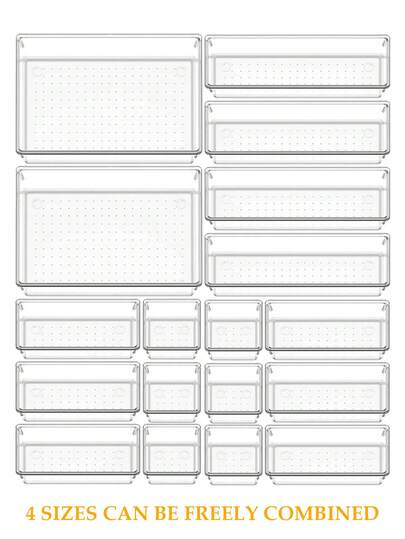 7pcs/11pcs/18pcs Drawer Organizer, Transparent Storage Box Set, 7 Different Size Trays, Multi-Purpose, For Brushes, Jewelry, Lipstick, Various Compartments To Store Cosmetics, Small Tools, Tableware, Suitable For Vanity, Office Drawers, Bathroom Vanity