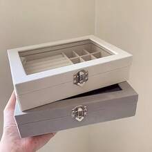 1 organisateur de bijoux avec couvercle transparent pour femmes - organisateur de bagues, boucles d'oreilles et bracelets avec couvercle transparent et support de table rembourré. Un coffret à bijoux en velours de luxe pour ranger élégamment les bagues et les boucles d'oreilles, décoration de la pièce - Multicolore - Voir 10