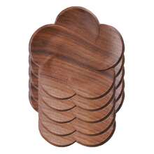 1/2/3/4/6pcs Black Walnut Wood Petal Shaped Coasters, Creative Kung Fu Tea Cup Mats, Wooden Drink Coasters, Heat Insulation Pads - Coffee Brown - View 11