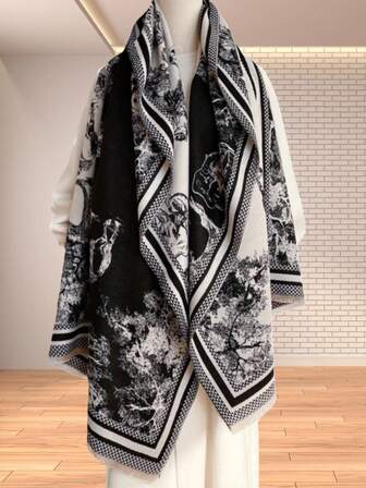 Nuevo bufanda de estilo chino para mujer en invierno, versátil, gruesa y cálida, adecuada para la oficina, de doble uso, sin pelusa