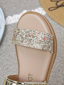 Latest Popular Item, Fashionable Hook And Loop Adjustable Girls' Flat Sandals, Suitable For Daily Wear, Camping, Beach, Party, Campus And Other Occasions - Gold - View 6