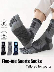 3双秋冬季分趾袜，透气吸汗防滑耐用男士户外徒步袜，均码（39-45）