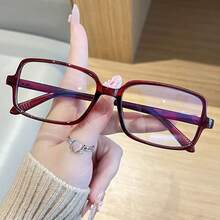 1pc Retro Red Rectangle Clear Lens Glasses For Fashionable Girls - Clear - View 2