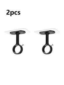2pcs Curtain Rod Brackets, Ceiling Mount Curtain Rod Holders, Heavy Duty Self-Adhesive Curtain Rods, Adjustable Curtain Hooks, Suitable For Wardrobe, Bedroom, Bathroom, Kitchen, Apartment (Black And White) - Multicolor - View 14