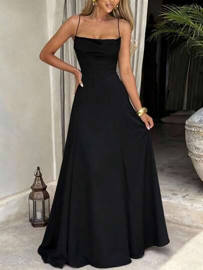 Women's Elegant Solid Color Fishtail Backless Tie-Up Cocktail Dress