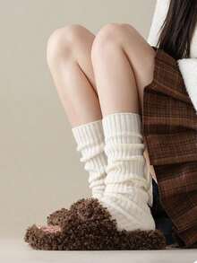 1/2 Pair Of Women's Warm Leg Pants, Coffee Colored Knitted Warm Calf Leather, Suitable For Autumn And Winter Wear, Christmas Decoration, Valentine's Day, Back To School Season Clothing Matching, Comfortable 4F2L - Vớ thuyền viên - Xem 3