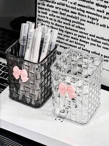 1 Stück transparente Schreibtisch Aufbewahrungsbox mit dekorativem rosa Schleife, Stifthalter und Fächern, geeignet für Schulmaterial, Büro, Wohnheim, Kosmetik, Hautpflege, Büroartikel, Raumdekoration, Taschen, Kosmetiktaschen, Schminktisch, Reisen, Kosmetikkoffer, Reiseutensilien, Aufbewahrungsbox, Organisation, Reisebedarf, Kosmetik Aufbewahrungsbox, Schminktisch Dekoration - Verschiedenfarbig - Übersicht 8