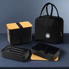 1pc Portable Leak-Proof Lunch Box With Cutlery, Japanese Bento Box, Adult Bento Box, School Lunch Box, Bamboo Lid Lunch Box, Outdoor Travel Insulated Bag, Stackable, Reusable, Suitable For Back To School, Outdoor Travel, Work, Kitchen Food Storage, School Supplies - Multicolor - View 7