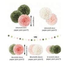 鼠尾草绿色纸巾绒球派对装饰，12 件白色粉色绿色生日派对装饰，波西米亚中性婚礼新娘送礼会订婚派对用品，圣诞节