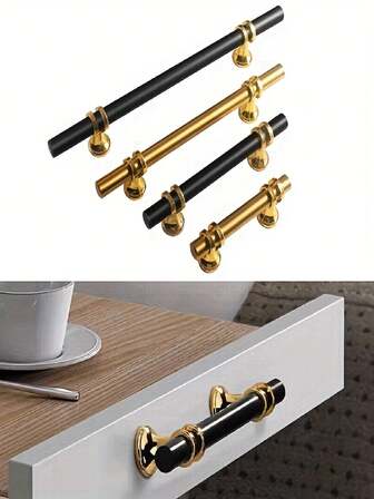 1pc Modern Black Gold Cabinet Handle, Solid Drawer Knob, Zinc Alloy Base & Aluminum Alloy Rod, Fashionable Furniture Hardware
