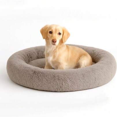 Cama para Mascotas Antiestres Redonda Esponjosa Cómoda Afelpada (Beige, Small)