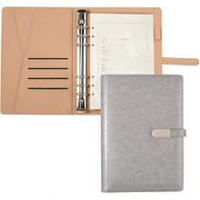 Organizador de carpetas A5 – Planificador de negocios unisex – Diario de piel sintética – Carpeta de 6 anillos recargables, bloc de notas, organizador de viaje para hombres y mujeres (Gris) - Gris - Ver 8