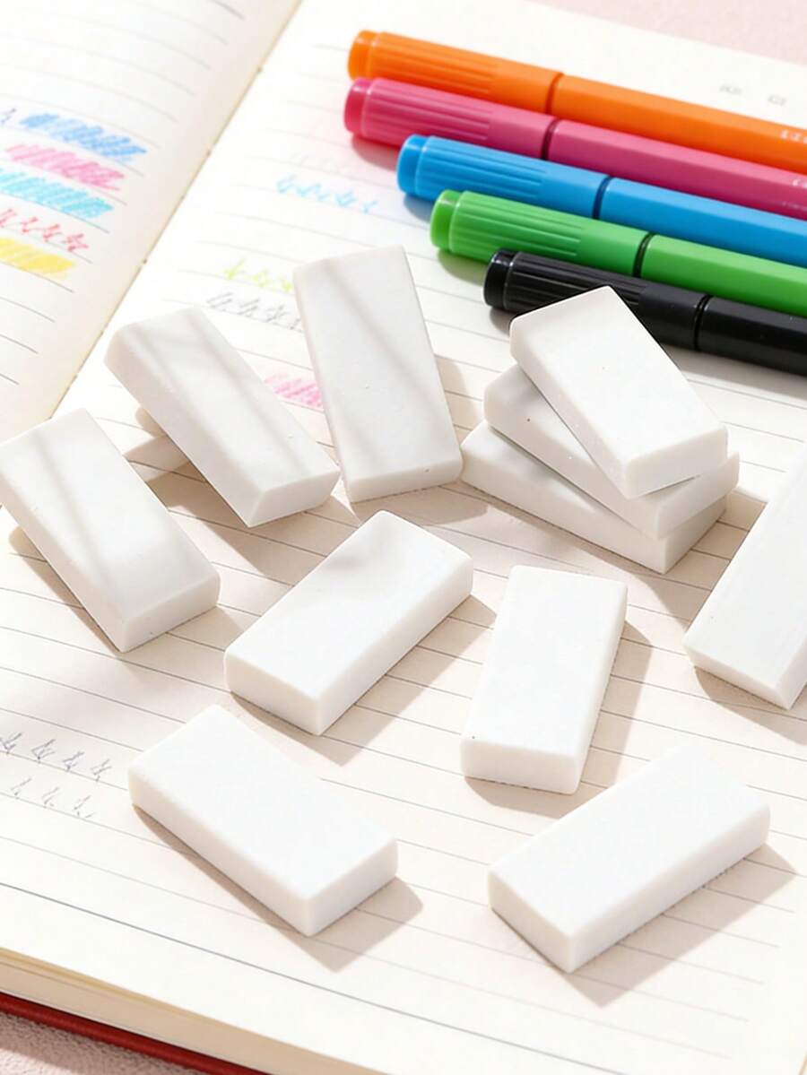 50pcs/Pack White Erasers - Soft & Durable Erasers, Suitable For School, Office And Art Supplies - Multicolor - View 1
