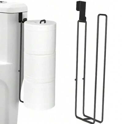 Black Toilet Paper Holder, Over-Tank Style Toilet Paper Roll Holder, Wall-Mounted, Matte Black Camper Accessory Tissue Holder With Extra 6-Roll Storage Space, Essential Small Bathroom Item, Self-Adhesive Toilet Paper Rack, Black Iron Bathroom Tissue Holder With Towel Bar, No Drilling Wall-Mounted, Suitable For Kitchen And Bathroom Organization