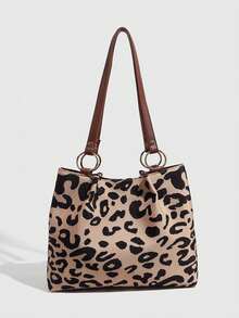 Leopard Print Women's Handbag, Brown Shoulder Tote Bag, Large Capacity, New Autumn/Winter Versatile Casual Shoulder Shopping Bag, Suitable For School And Commute - Khaki - View 3