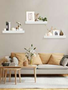 4个白色壁挂式悬浮置物架，无需钻孔，30厘米亚克力壁挂式储物架，适用于浴室、卧室、客厅、厨房、房间装饰。 - 白色 - 查看 4