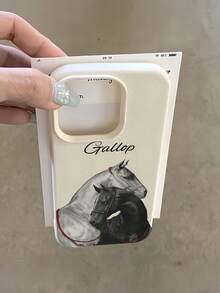 1pc White Minimalist Couple Horse Pattern Full Coverage TPU Shockproof Phone Case Compatible With IPhone 17, 16, 15, 14, 13, 12, 11 Pro Max, Air, And Series