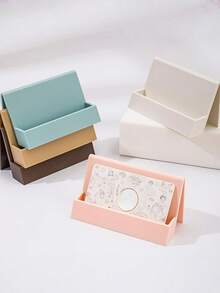 1个大容量现代商务名片夹及收纳盒 - 多色桌面名片盒，配时尚白色盖子（蓝绿色、米色、粉色） - 适用于专业人士、会议、研讨会的紧凑型办公桌及接待台配件 - 名片收纳盒 - 彩色 - 查看 1