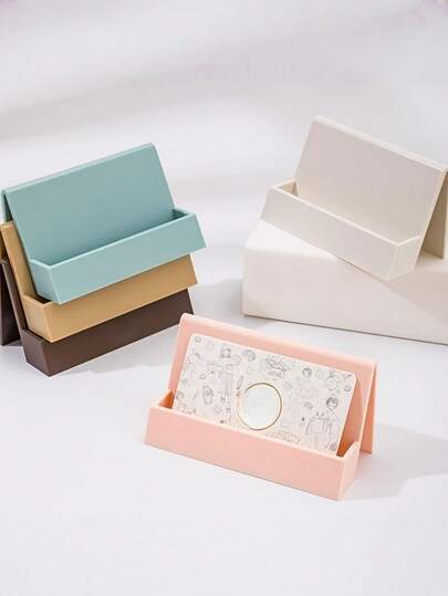 1个大容量现代商务名片夹及收纳盒 - 多色桌面名片盒，配时尚白色盖子（蓝绿色、米色、粉色） - 适用于专业人士、会议、研讨会的紧凑型办公桌及接待台配件 - 名片收纳盒