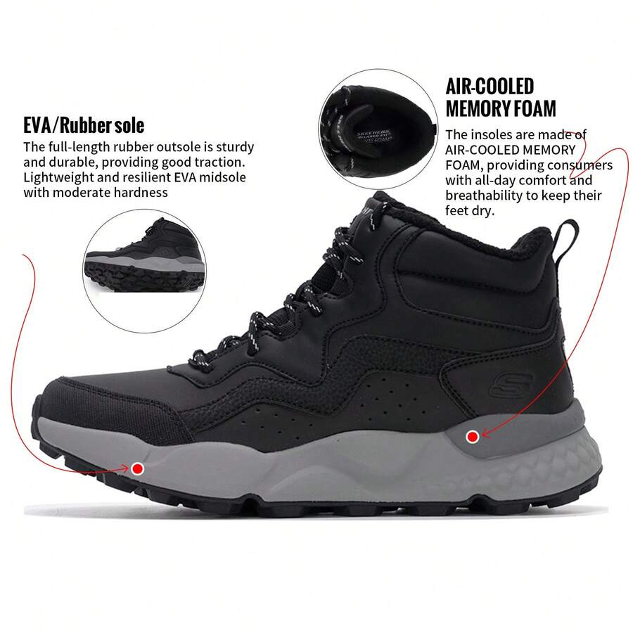 Skechers 男士保暖内衬运动鞋 BENDINO 系带舒适轻便休闲户外旅行鞋，全掌橡胶+EVA材质，休闲鞋 211030-BLK - 黑色 - 查看 1