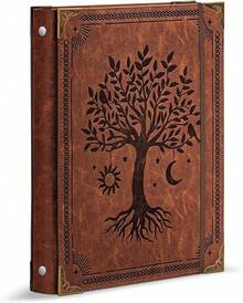 Carpeta de piel de 3 anillos para papel de tamaño carta de 8.5 x 11 pulgadas, carpeta de anillos redondos de 1 pulgada con capacidad para 200 hojas, cubierta de papel para bloc de notas - marrón, (Brown Tree) - Ver 1