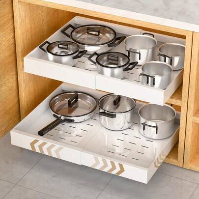 2 Pack Pull Out Drawers For Cabinets 52cm Deep Upgrade 3 Slide Rails Slide Out Drawers Expandable Pull Out Cabinet Organizer 31 To 53cm W With Adhesive Film For Kitchen Laundry Pantry Bathroom