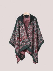 1件男士佩斯利花纹休闲简约连帽斗篷/披肩围巾，百搭日常穿着 - 彩色 - 查看 5