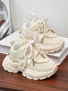 Kids' Fashion Sneakers, Non-Slip Soft Bottom Casual White Shoes, Children's Lightweight Running Shoes, Spring/Autumn - White - View 3