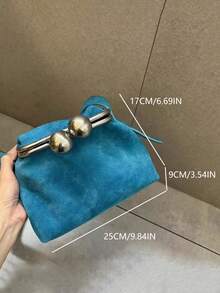 韩版小众设计哑光翻盖斜挎包，通勤、外出、日常购物，新款韩版天鹅绒锁扣设计单肩包，女士款 - 藍色 - 查看 6