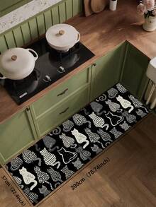 1 件硅胶厨房垫，卡通动物与抽象图案组合。垫子以黑色为底，印有多个白色猫咪图案，并搭配圆点、条纹、波浪等不同纹理的抽象图案，整体呈现可爱又不失艺术感的风格。 - 彩色 - 查看 19
