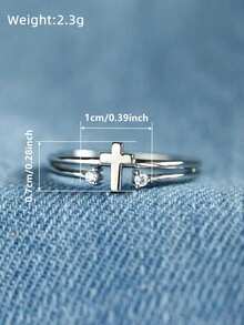 1 chiếc nhẫn hình thánh giá đính đá Cubic Zirconia thanh lịch, kiểu dáng nữ, thích hợp cho đám cưới, lễ đính hôn, kỷ niệm, tiệc tùng, cũng có thể là quà tặng ngày Valentine. - Bạc - Xem 6