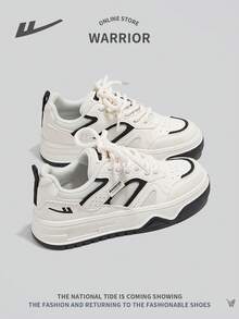 WARRIOR 1 双女式系带拼布运动鞋，运动设计，舒适，百搭，轻便，防滑，耐用，适合休闲户外穿着 - 黑與白 - 查看 3