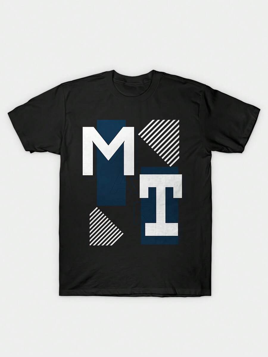 Modern Geometric Typography With Diagonal Stripes Print - màu đen - Xem 1