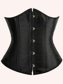 Women Lace-Up Waist Cincher Corset Vest - Black 2 - 查看 1