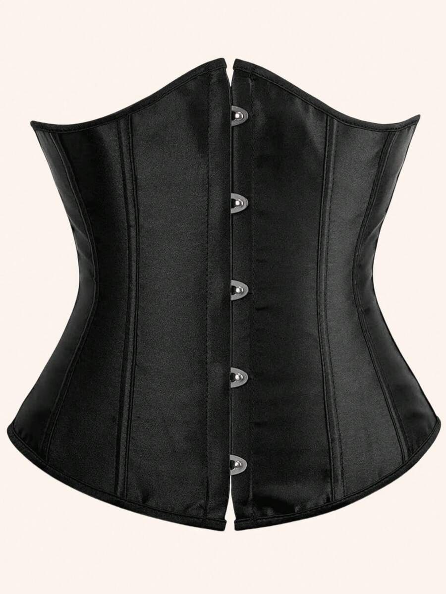 Women Lace-Up Waist Cincher Corset Vest - Black 2 - 查看 1